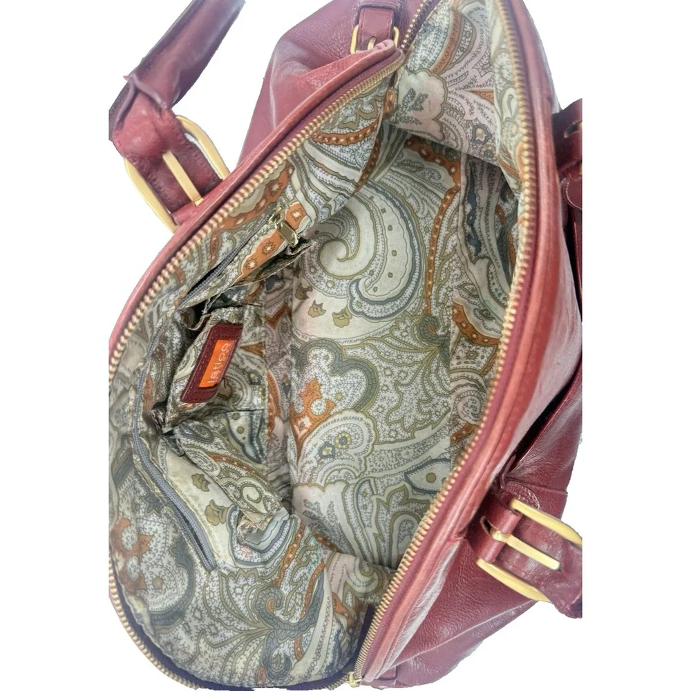 Latico Leathers Burgundy Leather Dome Shoulder Bag Gold Hardware Satchel Red - Picture 9 of 12